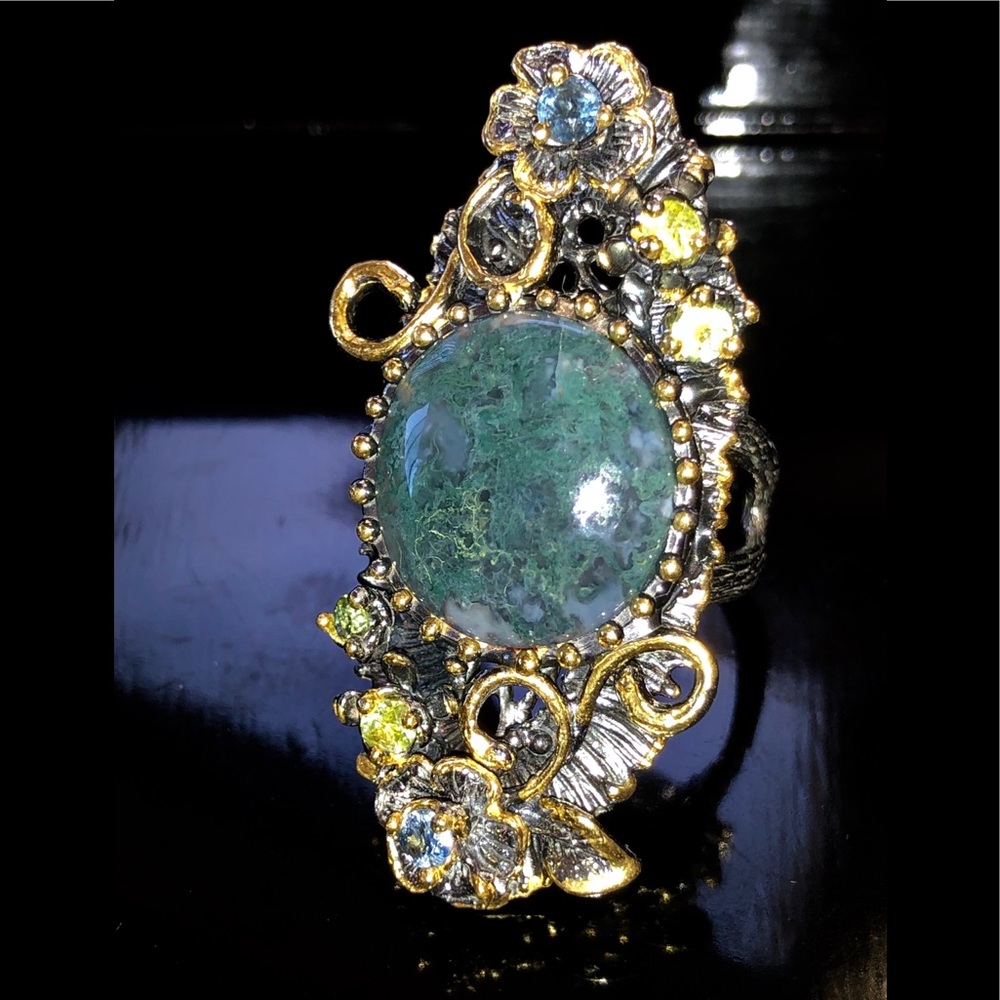 Genuine Moss Agate Sterling Silver Ring